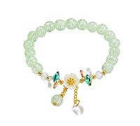 Femmes Bracelet Mm Bijoux naturelle Fleur Bracelet extensible Bracelet en perles semi-cristallines Bracelet de Noël Retour à l'école Cadeau Bracelets Poignet Naturelle Pour Largeur (Green, One Size)