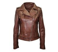 Femmes BRANDO 442 Marron Motard Casual nappa doux Veste en cuir
