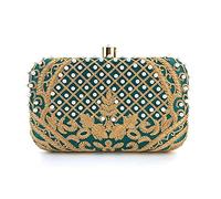 Femmes Broderie à la Main Strass Vintage Pochette soirée Sac à Main Sac à bandoulière Sacs à Main pour Mariage Bal de Promo (Vert,Taille Unique)