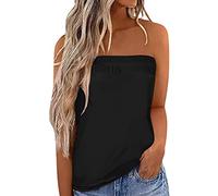 Femmes Bustier Bandeau Tops Sexy Été Fluide Tunique sans Manches Chic T-Shirt Floral Debardeur Ample Pas Cher Chemise sans Bretelle Haut Dos Nu Cadeau de la Fête des Mères,Noir,M,f04r
