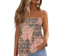 Femmes Bustier Bandeau Tops Sexy Été Tunique sans Manches Chic T-Shirt Floral Debardeur Ample Pas Cher Haut Dos Nu Blouse