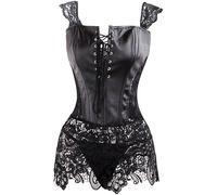 Femmes Bustier Corset - Lingerie Sexy avec String Ensembles Femmes Similicuir & Dentelle Burlesque Steampunk Corset Ensemble Taille Gothique Bustier Plus Taille, Style A, XL