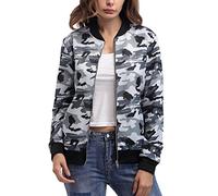 Femmes Camouflage Manteau Street Jacket Ladies Casual Zipper Manteau Vestes Gris M
