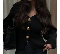 Femmes Cardigan tricoté à manches longues, col en V, coupe droite, boutons métalliques à l'ourlet fendu, devant ouvert, ample, pour le printemps, l'été et l'automne L,M,SUnicoloreLaine peignée