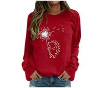 Femmes Casual Hoodies Loose Hoodie Soft Jumper Femmes Mode Top Blouse Hérisson Imprimé Manches Longues Sweat à Capuche Casual Mode Blouse Pull Femme Sweat Shirt, Rouge, XL