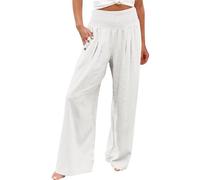 Femmes Casual Pantalon D'été Ensemble Chic Et Elegant Large Souple Coton Lin Pantalon Blanc Femme Taille Elastique Chic Et Elegant Large Haute Tendances Vêtements Vente en Ligne 13#Blanc XXL