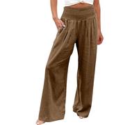 Femmes Casual Pantalon D'été Jogging Large Chic Et Elegant Haute Pantalon Blanc Femme Coton Lin Souple Large Taille Elastique Ample Tenue Mes Commandes Passées 2#Kaki XXL