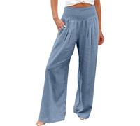 Femmes Casual Pantalon D'été Jogging Large Chic Et Elegant Haute Pantalon Blanc Femme Taille Elastique Ample Large Coton Lin Detente Vêtements Vente Flash du Jour Et Soldes 2#Bleu Clair L