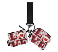 Femmes Change Wallet Card Cases Compact Size Card Organizer Wallet with Zipper Coin Pocket for Women Girls 2 Pcs, Buffalo Plaid Amour et Gnome, 4.13"(L) x 3.5"(W), Accessoire de voyage
