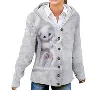 Femmes Chat Mignon Tricoté Cardigan Pull À Manches Longues Bouton Bas Tricots Veste À Capuche Y2k Esthétique Pull Tops
