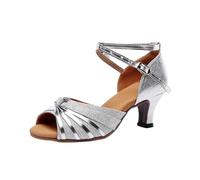 Femmes Chaussures de Danse Latino Américain Entraînement Bout Ouvert Chaussures de Danse ChaCha Valzer pour Cérémonie Sandales Talon Latin Élégantes Salle de Bal ChaCha Modern Jazz pour Partie, argent