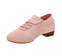 Femmes Chaussures de Danseur Sociale pour débutant Pratique de Danse Bas Bloc Talons Bas Sneaker Slip-on élégant Respirant Confortable aille Creux Mignon mochet pour Tango Latin (Pink, 39)