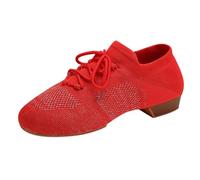 Femmes Chaussures de Danseur Sociale pour débutant Pratique de Danse Bas Bloc Talons Bas Sneaker Slip-on élégant Respirant Confortable aille Creux Mignon mochet pour Tango Latin (Red, 40)