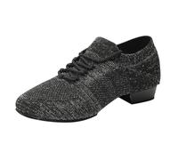 Femmes Chaussures de Danseur Sociale pour débutant Pratique de Danse Bas Bloc Talons Bas Sneaker Slip-on élégant Respirant Confortable aille Creux Mignon mochet pour Tango Latin (Black, 36)