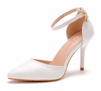 Femmes Chaussures De Mariage, Bout Fermé Talon Haut Dentelle Fleur Blanche 9 Cm Dance Party Danse Mariage Séance Photo Adulte Cadeau Chaussures Chaussures De Mariée,Blanc,38 EU