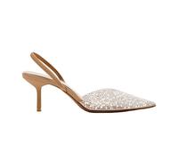 Femmes Chaussures Ouvertes à l'arrière Heels with Front Perle Detail Bout Pointu Back Strap with Élastique Piece Mariage Fête Pompe Chaussures pour Femme Dames Filles Beige Taille 37