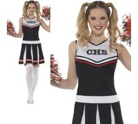 Femmes Cheerleader Pom Girl Déguisement + Pompons Haut École Adulte Neuf