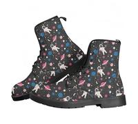 Femmes Chelsea bottes à cheville avec chien papillon fleurs et impression florale élégante gothique combat bottes mode lace-up talon gros plateforme bottes en cuir pour les femmes Halloween fête