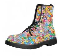 Femmes Chelsea bottes à cheville avec chien papillon fleurs et impression florale élégante gothique combat bottes mode lace-up talon gros plateforme bottes en cuir pour les femmes Halloween fête