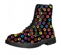 Femmes Chelsea bottes à cheville avec chien papillon fleurs et impression florale élégante gothique combat bottes mode lace-up talon gros plateforme bottes en cuir pour les femmes Halloween fête