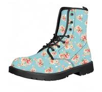 Femmes Chelsea bottes à cheville avec chien papillon fleurs et impression florale élégante gothique combat bottes mode lace-up talon gros plateforme bottes en cuir pour les femmes Halloween fête
