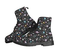 Femmes Chelsea bottes à cheville avec chien papillon fleurs et impression florale élégante gothique combat bottes mode lace-up talon gros plateforme bottes en cuir pour les femmes Halloween fête