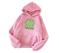 Femmes Chemise À Capuche Sweats DéContractéS Mignon Grenouille Imprimé À Capuche Chemise À Manches Longues Couleur Unie Pull À Capuche Streetwear Sportswear Tops Avec Poches VêTements Pour Femmes