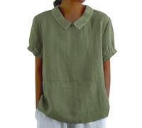 Femmes Chemise Décontractée en Lin Confortable Revers Surdimensionné Blouse Élégante Été Respirant Classique Tunique avec Boutons Travail Mode Top Vacances Vintage Couleur Unie Bureau T-shirt, AG
