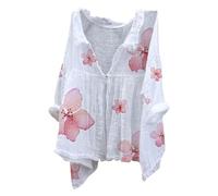 Femmes Chemise Décontractée en Lin d'Été Surdimensionnée Casual Tunique Élégant Confortable Léger Col en V Chemises en Coton Vacances Couleur Unie Fantaisie Chemise en Lin Bureau Mode Manches Courtes