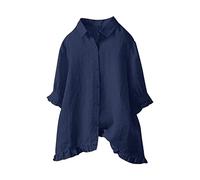 Femmes Chemise en Lin Été Décontractés Coton Ample Tops Col V Bouton Longue Haut Couleur Unie Lâche Respirant T-Shirts Casual Blouse Manches 3/4 Poignets Volants Coupe Bohème Chic Élégants Cardigan