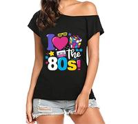 Femmes Chemise rétro, des années 80 Hors de l’épaule Tops Vintage des années 80 Party T-Shirt, Dames Disco Neon Festive Tees Top