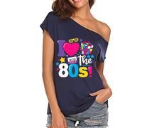 Femmes Chemise rétro, des années 80 Hors de l’épaule Tops Vintage des années 80 Party T-Shirt, Dames Disco Neon Festive Tees Top