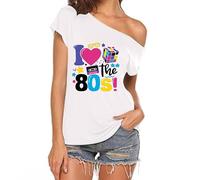 Femmes Chemise rétro, des années 80 Hors de l’épaule Tops Vintage des années 80 Party T-Shirt, Dames Disco Neon Festive Tees Top