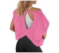 Femmes Chemises d'entraînement à Manches Courtes Dos Ouvert Hauts décontracté Yoga athlétique Gymnase Ample Culture t-Shirts de Course#Z