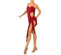 Femmes Chic Noir Irrégulier Creux Latin Dance Dress - Rumba & Salsa Practice Wear, Rouge, L