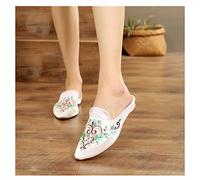 Femmes Chinois Floral Broderie Bout Pointu Confortable Satin Casual Mules Maison Pantoufles Plates Chaussures, Vieilles Chaussures Chaussures Brodées (Color : Gold, Size : EUR39)