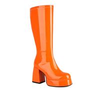 Femmes Chunky Heel Plateforme Side Zipper GO GO Bottes 1960s & 1970s Rétro Soft Fourrure Lining Confort Stylish Knee Bottes Hautes pour femme Dames Filles Orange Taille 40