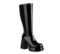 Femmes Chunky Heel Plateforme Side Zipper GO GO Bottes 1960s & 1970s Rétro Soft Fourrure Lining Confort Stylish Knee Bottes Hautes pour femme Dames Filles Noir Taille 36