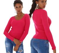Femmes Col En V Pull Court Bodycon Finement Côtelé Manches Longues Stretch 34 36