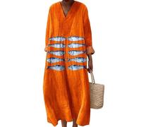 Femmes Col V Plage Vintage Robe Longue Sardines Océan Poisson Motif Lâche Midi Jupes Bord de mer Vacances Porter Robes