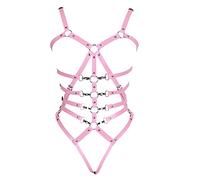 Femmes Collants en Cuir Bra Set Punk Taille Cage Ceinture Harajuku Carnaval Halloween Guirlande Ceinture Danse Costume(1) (Rose)