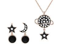 Femmes Collier Boucle D'oreille Etoile De Lune Terre Pendentif Fille Chaîne Collier Oreille Goujons Partie Mariage Bijoux Set Amour Cadeau Respectueux de l'environnement et PratiqueUn design ingénie