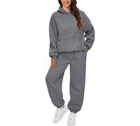 Femmes Combinaison De Sport Ensemble Complet De Fitness Sweat À Capuche Et Jogging Pantalon De Sport Complet Coton Femmes Suite À Manches Longues Gym Hiver Survêtement 2 Pièces, 01 gris foncé, XL