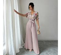 Femmes Combinaison élégante à manches courtes avec taille froncée, brodée L,M,S,XLÉtoffe