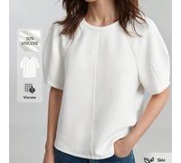 Femmes Confortable et peau-amical Élastique Tissu Col Rond Manches Raglan Conception Silhouette en H avec Manchette Façonnage, Corsage Épissage Accent, Chic Urbain Décontracté Affaires Porter, Haute Q