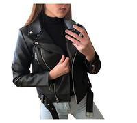 Femmes Cool Faux Cuir Veste À Manches Longues Fermeture Éclair Équipée Manteau Automne Veste Courte Manteau A Carreaux Femme Veste Perfecto Femme (Black, XXXL)