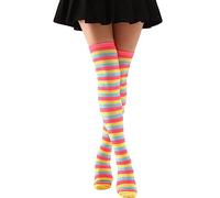 Femmes Cosplay Coloré Rayé Sur Le Genou Chaussettes Bas Chaud Et À La Mode Opaque Sans Pied Enfant