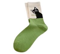 Femmes Coton De Couleur Contraste Pour Tubes Moyens Esthétique Étudiante Dessin Animé Chats Veau Moyen Hosiery Chaude