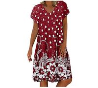 Femmes Coton Lin Chemise Robes boutonnées Col V Robe Tunique Chic Et Elegant Fête Cocktail Mini Shirt Robe sans Manches Imprimé Floral Bohème Grande Taille Pas Cher Mini Jupe De Plage Robe Courte Sexy
