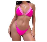 Femmes Couleur Contrastée Licou Cravate Dos Nu Triangle Bikini Ensembles 2 Pièces D'été Coupe Haute Cheeky Ensemble De Maillot De Bain Multicolore Grand(X-Large)